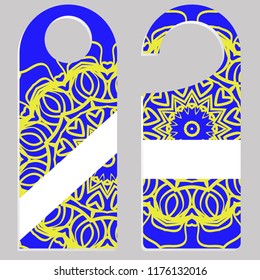 Hanger die cut. Empty shablon with floral mandala ornament. Vector illustration. hotel door hang tag signs