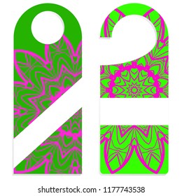 Hanger die cut. Empty shablon with floral mandala ornament. Vector illustration. hotel door hang tag signs