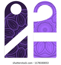Hanger die cut. Empty shablon with floral mandala ornament. Vector illustration. hotel door hang tag signs