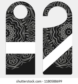 Hanger die cut. Empty shablon with floral mandala ornament. Vector illustration. hotel door hang tag signs