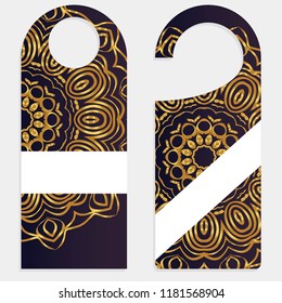 Hanger die cut. Empty shablon with floral mandala ornament. Vector illustration. hotel door hang tag signs