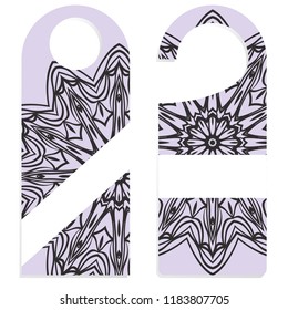 Hanger die cut. Empty shablon with floral mandala ornament. Vector illustration. hotel door hang tag signs.