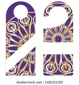Hanger die cut. Empty shablon with floral mandala ornament. Vector illustration. hotel door hang tag signs.