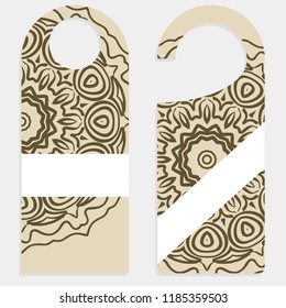 Hanger die cut. Empty shablon with floral mandala ornament. Vector illustration. hotel door hang tag signs