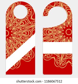 Hanger die cut. Empty shablon with floral mandala ornament. Vector illustration. hotel door hang tag signs