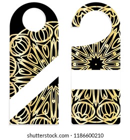 Hanger die cut. Empty shablon with floral mandala ornament. Vector illustration. hotel door hang tag signs.