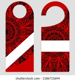 Hanger die cut. Empty shablon with floral mandala ornament. Vector illustration. hotel door hang tag signs