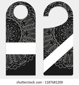 Hanger die cut. Empty shablon with floral mandala ornament. Vector illustration. hotel door hang tag signs