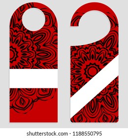 Hanger die cut. Empty shablon with floral mandala ornament. Vector illustration. hotel door hang tag signs