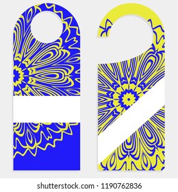 Hanger die cut. Empty shablon with floral mandala ornament. Vector illustration. hotel door hang tag signs