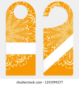 Hanger die cut. Empty shablon with floral mandala ornament. Vector illustration. hotel door hang tag signs