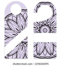Hanger die cut. Empty shablon with floral mandala ornament. Vector illustration. hotel door hang tag signs.