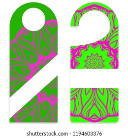 Hanger die cut. Empty shablon with floral mandala ornament. Vector illustration. hotel door hang tag signs