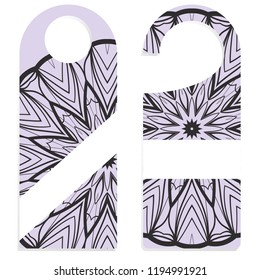 Hanger die cut. Empty shablon with floral mandala ornament. Vector illustration. hotel door hang tag signs.