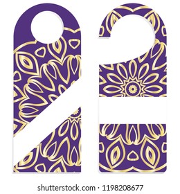 Hanger die cut. Empty shablon with floral mandala ornament. Vector illustration. hotel door hang tag signs.