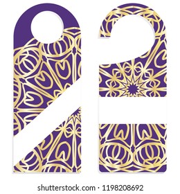 Hanger die cut. Empty shablon with floral mandala ornament. Vector illustration. hotel door hang tag signs.