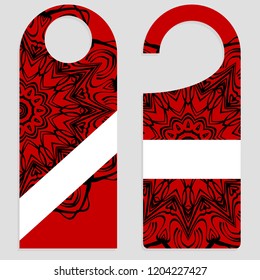 Hanger die cut. Empty shablon with floral mandala ornament. Vector illustration. hotel door hang tag signs