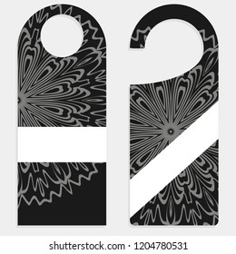 Hanger die cut. Empty shablon with floral mandala ornament. Vector illustration. hotel door hang tag signs