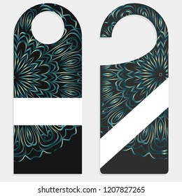 Hanger die cut. Empty shablon with floral mandala ornament. Vector illustration. hotel door hang tag signs