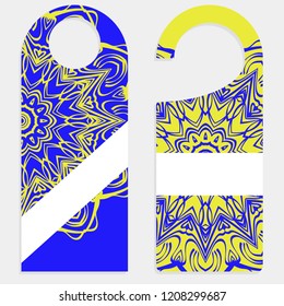 Hanger die cut. Empty shablon with floral mandala ornament. Vector illustration. hotel door hang tag signs
