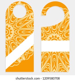 Hanger die cut. Empty shablon with floral mandala ornament. Vector illustration. hotel door hang tag signs