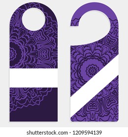 Hanger die cut. Empty shablon with floral mandala ornament. Vector illustration. hotel door hang tag signs