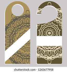 Hanger die cut. Empty shablon with floral mandala ornament. Vector illustration. hotel door hang tag signs