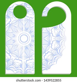 Hanger die cut. Empty shablon with floral mandala ornament. Vector illustration. hotel door hang tag signs.