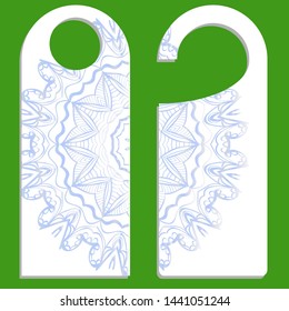 Hanger die cut. Empty shablon with floral mandala ornament. Vector illustration. hotel door hang tag signs.