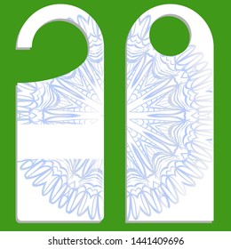 Hanger die cut. Empty shablon with floral mandala ornament. Vector illustration. hotel door hang tag signs.