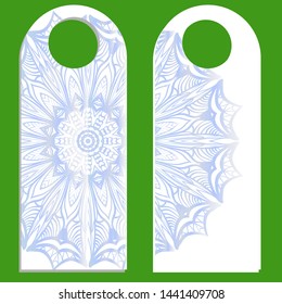 Hanger die cut. Empty shablon with floral mandala ornament. Vector illustration. hotel door hang tag signs.