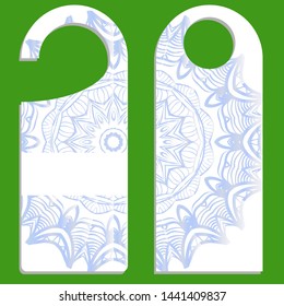 Hanger die cut. Empty shablon with floral mandala ornament. Vector illustration. hotel door hang tag signs.