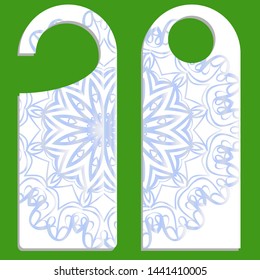 Hanger die cut. Empty shablon with floral mandala ornament. Vector illustration. hotel door hang tag signs.