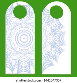 Hanger die cut. Empty shablon with floral mandala ornament. Vector illustration. hotel door hang tag signs.