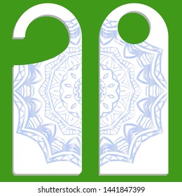 Hanger die cut. Empty shablon with floral mandala ornament. Vector illustration. hotel door hang tag signs.