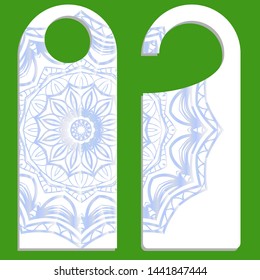 Hanger die cut. Empty shablon with floral mandala ornament. Vector illustration. hotel door hang tag signs.