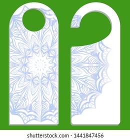 Hanger die cut. Empty shablon with floral mandala ornament. Vector illustration. hotel door hang tag signs.