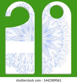 Hanger die cut. Empty shablon with floral mandala ornament. Vector illustration. hotel door hang tag signs.