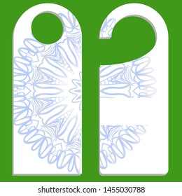 Hanger die cut. Empty shablon with floral mandala ornament. Vector illustration. hotel door hang tag signs.