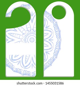 Hanger die cut. Empty shablon with floral mandala ornament. Vector illustration. hotel door hang tag signs.