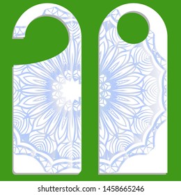 Hanger die cut. Empty shablon with floral mandala ornament. Vector illustration. hotel door hang tag signs.