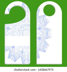 Hanger die cut. Empty shablon with floral mandala ornament. Vector illustration. hotel door hang tag signs.