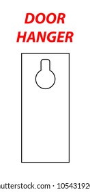Hanger die cut template. Empty stamp shablon. Vector black isolated circuit door hanger mockup. Hotel door hang tag signs. Black line hanger on white background. A leaflet, flyer on the door. 