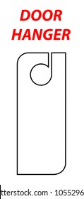 Hanger die cut template. Empty stamp shablon. Vector black isolated circuit door hanger mockup. Hotel door hang tag signs. Black line hanger on white background. A leaflet, flyer on the door. 