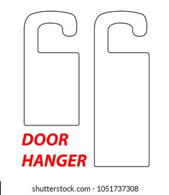 Hanger die cut template. . Vector black isolated circuit door hanger mockup. Hotel door hang tag signs. Black line hanger on white background. A leaflet, flyer on the door. 
