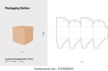 Caja de exhibición de suspensión Embalaje Dieline Plantilla