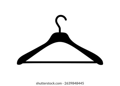 Hanger flat black icon. Wardrobe simple pattern. Cloakroom silhouette pictogram template. Clothes rack, service symbol. Dry cleaning, clothing store minimal sign.