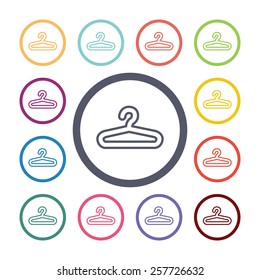 Hanger flat icons set. Open colorful buttons 