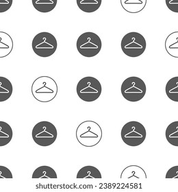 Icono de colgador en un patrón de incandescencia en blanco y negro. Diseño de concepto de compras para banner web, decoración de tiendas, fondo publicitario, papel de envoltura de ropa. Ilustración del vector aislada en blanco