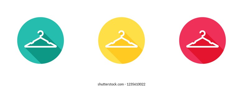 Hanger icon in green, yellow, and red background with long shadow effect, clothing rack symbol, Simple, flat design for web or mobile app. Cleaning service and laundry logo.